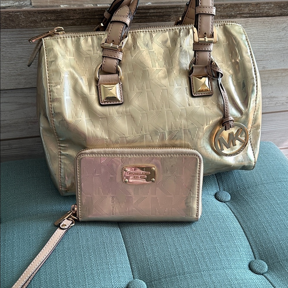 Michael Kors Shimmering Gold Satchel and Wallet